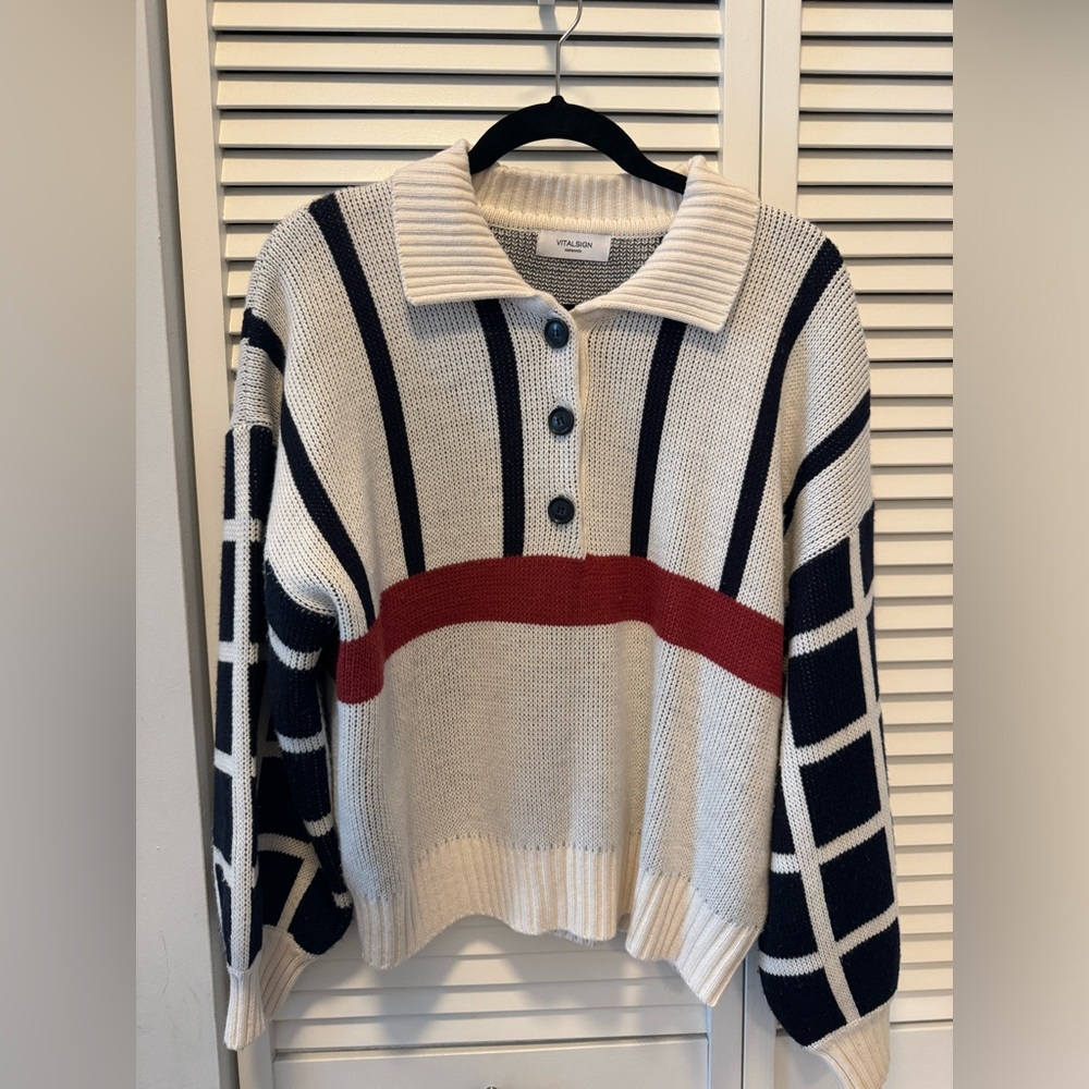 wconcept dedigner retro checkerboard knit top long sleeve